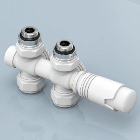 Multiblock-Heizkörperventil mit Thermostat, geeignet für G 1/2" & 15 mm Rohre