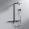 Duschsystem mit Thermostat, großer Glasablage & 3-strahliger Handbrause – Schwarz matt
