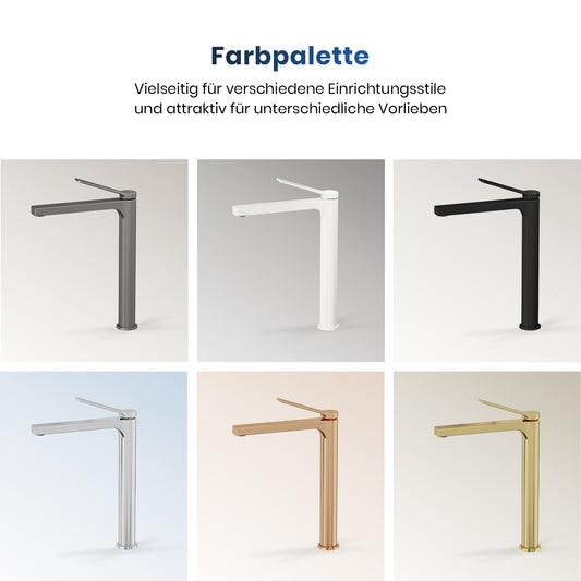 Waschtischarmatur mit abgewinkeltem Griff und wassersparendem Strahl