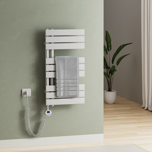 Elektrischer Handtuchheizkörper ESFTR – Flachrohr-Design, einseitig, rein elektrisch, mit Thermostat & Timerfunktion