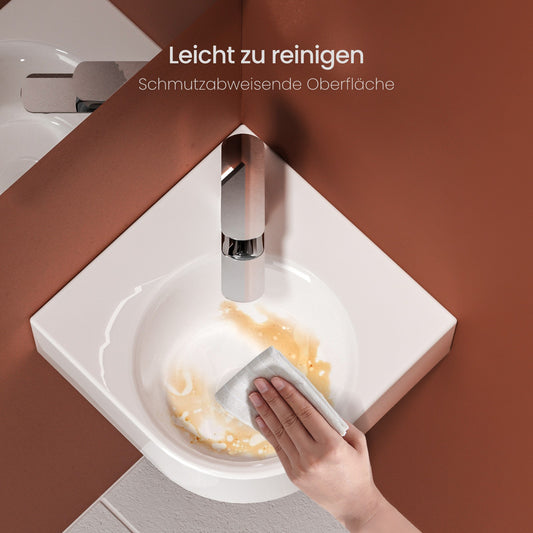 Keramik-Hängewaschbecken mit Armaturenbohrung, platzsparend für Eckmontage
