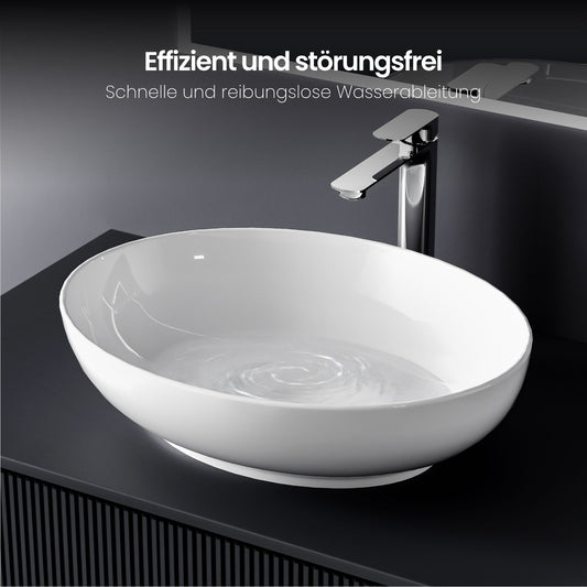 Ovales Keramik-Aufsatzwaschbecken mit glatter Oberfläche für moderne Bäder