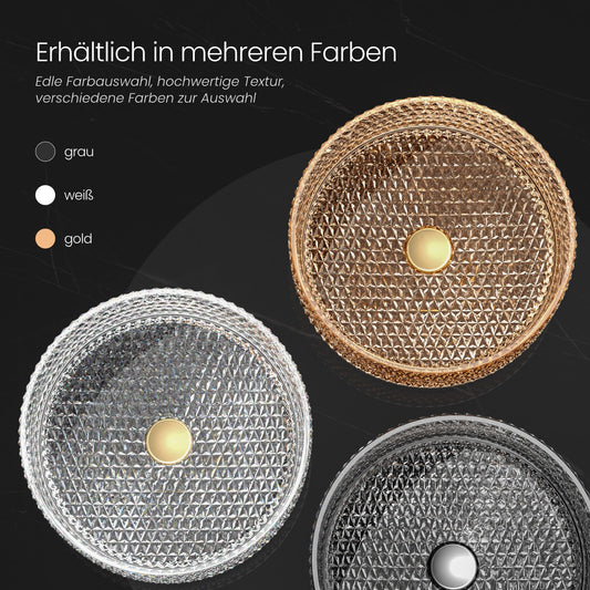 Rundes Aufsatzwaschbecken aus Klarglas mit diamantgeschliffenem Design