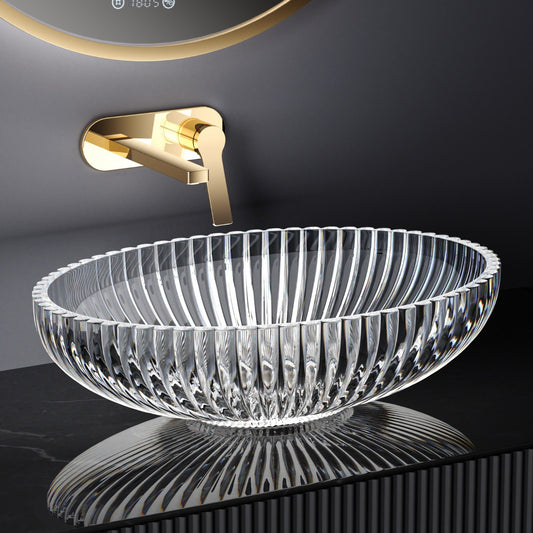 Ovales Aufsatzwaschbecken aus Klarglas mit diamantgeschliffener Oberfläche