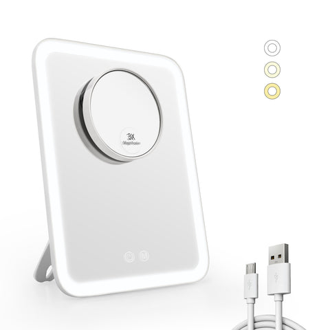 EMKE CM03 Kosmetikspiegel mit Licht, wiederaufladbar, 3X-fache Vergrößerung, 180° drehbar, Touch-Schalter