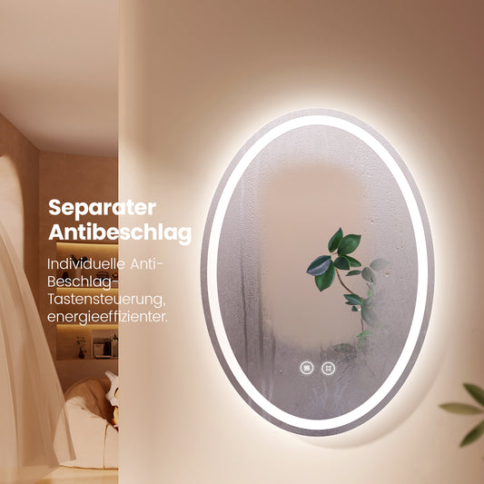 Ovaler LED-Badezimmerspiegel mit Antibeschlag und 3 Lichtfarben