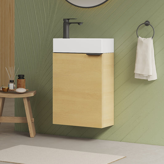 Badezimmerschrank mit Waschbecken und stoßgeschützter Tür