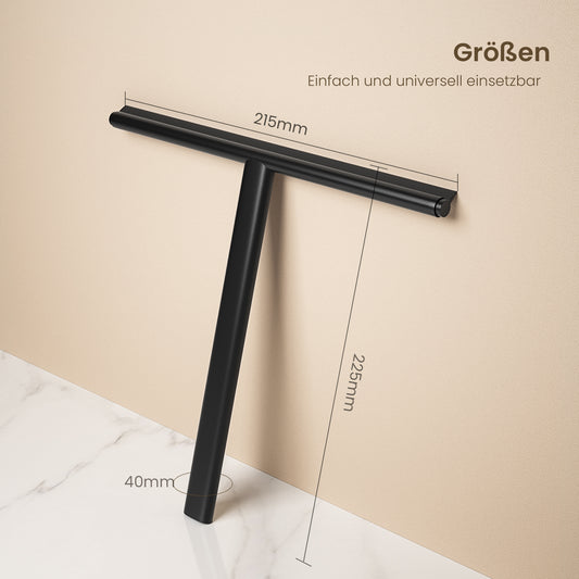 Silikon-Duschabzieher mit Edelstahlkern und selbstklebender Halterung für streifenfreie Reinigung