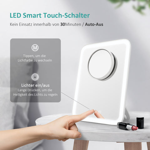EMKE CM03 Kosmetikspiegel mit Licht, wiederaufladbar, 3X-fache Vergrößerung, 180° drehbar, Touch-Schalter