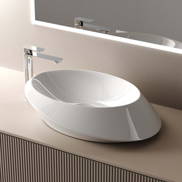 EMKE Aufsatzwaschtisch „CB07" weiß, oval, asymmetrisches Design