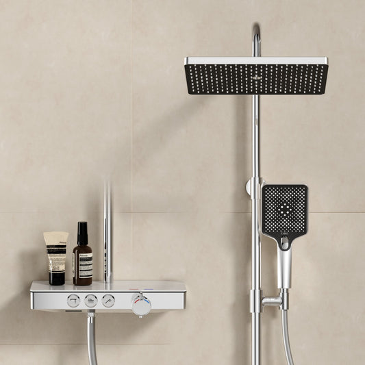 Duschsystem mit Thermostat, Regendusche & Glasablage
