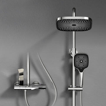 EMKE Duschsystem „F12“ – Thermostat-Duschset mit 260x260 mm Kopfbrause, Handbrause & Einhebelsteuerung, Aufputz, Chrom