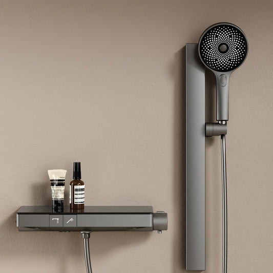 Thermostat‑Duschsystem mit Split‑Design & 3‑Strahl‑Handbrause – matt Anthrazit