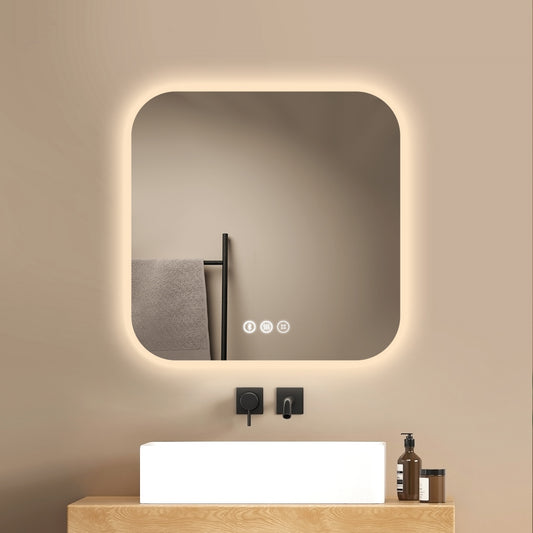 LED-Badezimmerspiegel mit 3 Lichtfarben & Memory-Funktion, rahmenloses Softcube-Design