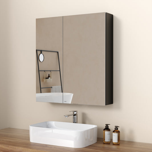 Bad-Spiegelschrank mit 2 Soft-Close-Flügeltüren & kupferfreiem Spiegel, 60 × 65 cm