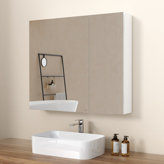 Bad-Spiegelschrank mit 2 Soft-Close-Flügeltüren & kupferfreiem Spiegel, 75–85 × 65 cm