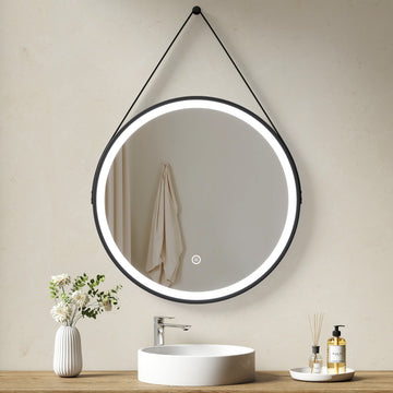 Runder LED-Badspiegel mit Hängeriemen & Touchschalter