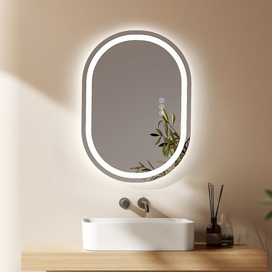 Ovaler LED-Badspiegel mit Touchschalter & Anti-Beschlag-Funktion