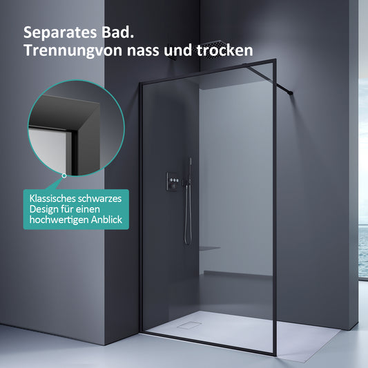 Duschwand mit schwarzem Rahmen für Walk-In-Duschen, 200 cm hoch