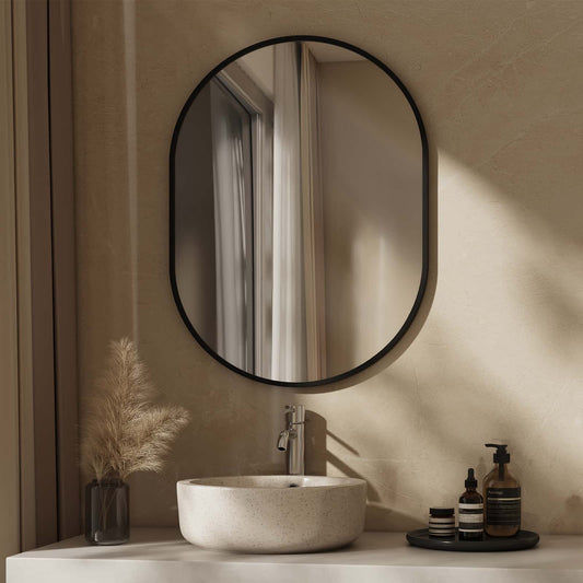 Ovaler Wandspiegel mit kupferfreiem Glas und Aluminiumrahmen