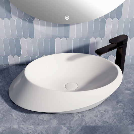 EMKE Aufsatzwaschtisch „CB07" weiß, oval, asymmetrisches Design