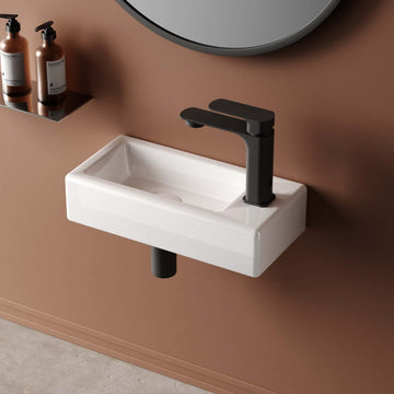 Kompaktes Handwaschbecken mit pflegeleichter Oberfläche & 1 Hahnloch – zur Wandmontage