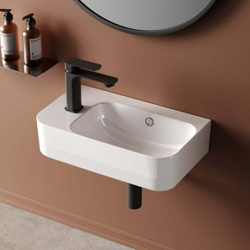 Keramik-Hängewaschbecken mit Armaturenbohrung, kompakt & flexibel für Gäste-WCs