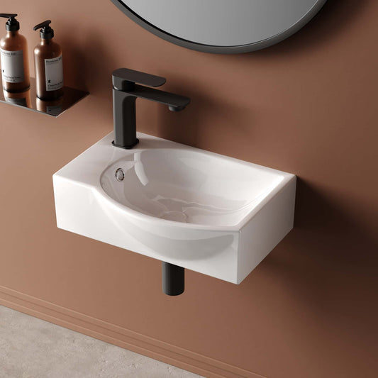 Keramik-Hängewaschbecken mit Armaturenbohrung, kompakt & flexibel für kleine Bäder