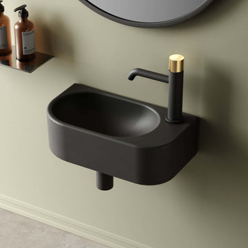 Keramik-Hängewaschbecken mit Armaturenbohrung, platzsparend & flexibel für kleine Bäder