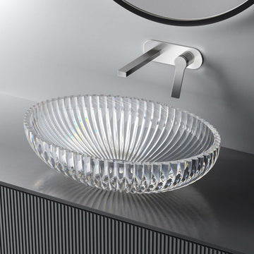 Ovales Aufsatzwaschbecken aus Klarglas mit diamantgeschliffener Oberfläche