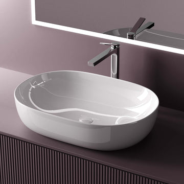 Ovales Aufsatzwaschbecken aus Keramik mit kratzfester Oberfläche