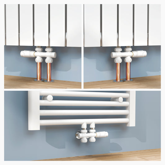 Multiblock-Heizkörperventil mit Thermostat, geeignet für G 1/2" & 15 mm Rohre