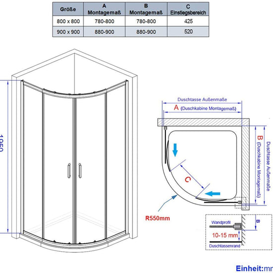EMKE Runddusche mit Viertelkreis Schiebetür 195cm