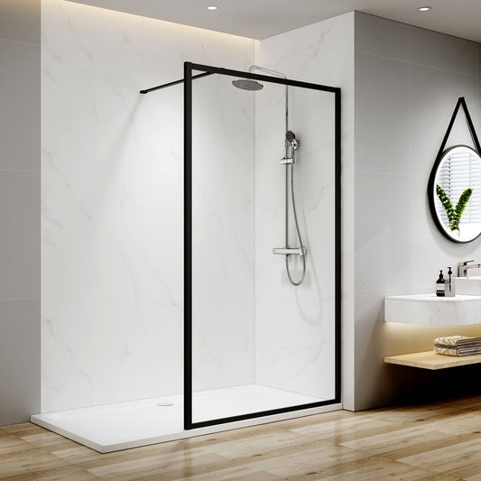 Duschwand mit schwarzem Rahmen für Walk-In-Duschen, 200 cm hoch