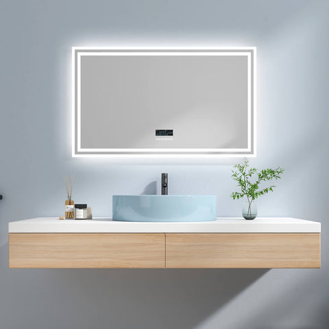 EMKE LM04 Badspiegel mit integrierter Beleuchtung und verschiedenen Funktionen, rechteckig