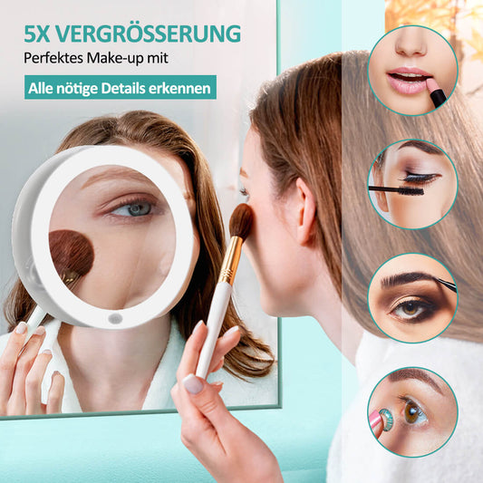 Kosmetikspiegel mit LED-Beleuchtung, 5-/7-facher Vergrößerung & Saugnapf-Befestigung