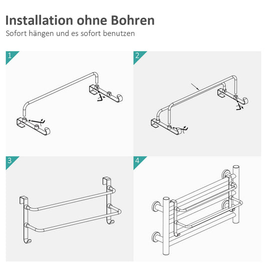 Handtuchhalter mit 2 Stangen & Haken – ohne Bohren, zur Türmontage
