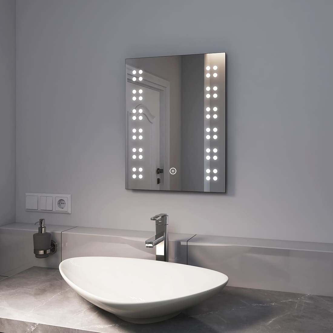 LM24 Badspiegel mit Beleuchtung, Wandspiegel, horizontal aufgehängt, mit  goldenem Aluminiumrahmen