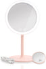 EMKE Kosmetikspiegel mit Licht, wiederaufladbar, 3 Lichtfarben, 1X/3X-fache Vergrößerung, 90° drehbar, Touch-Schalter, Memory-Funktion, hellblau/rosa/violett/weiß