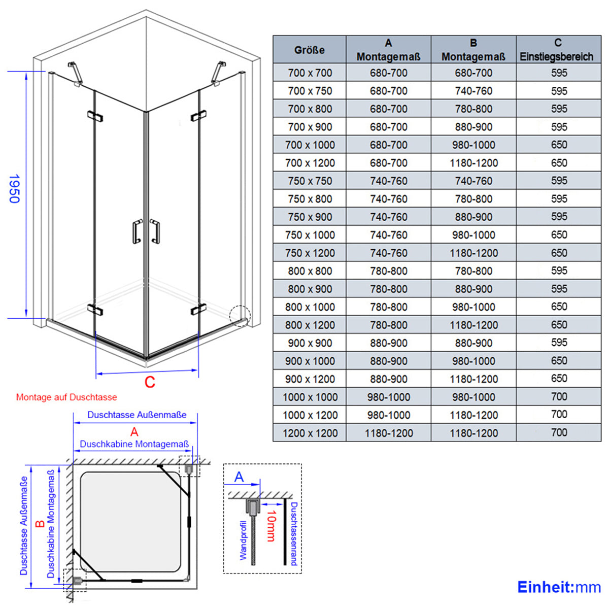 EMKE 6mm ESG-Sicherheitsglas Rahmenlos Eckeinstieg mit Beidseitiger Nano Beschichtung