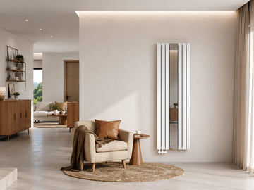 Platzsparender Design-Radiator in Weiß mit Spiegel für Flur und Wohnzimmer