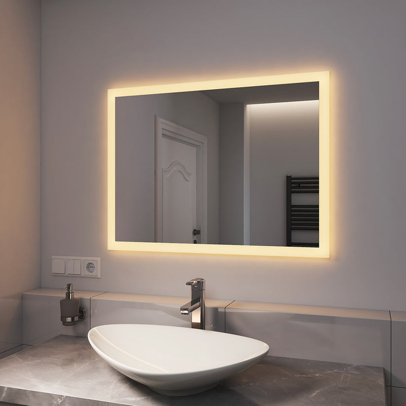 EMKE LED Spiegel 80 x 60 cm - Badspiegel mit Beleuchtung Wandschalter - 3000K warmweiß - Bild 1