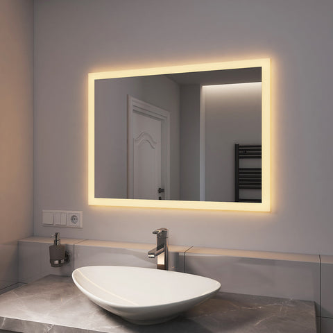 EMKE LED Spiegel 80 x 60 cm - Badspiegel mit Beleuchtung Wandschalter - 3000K warmweiß