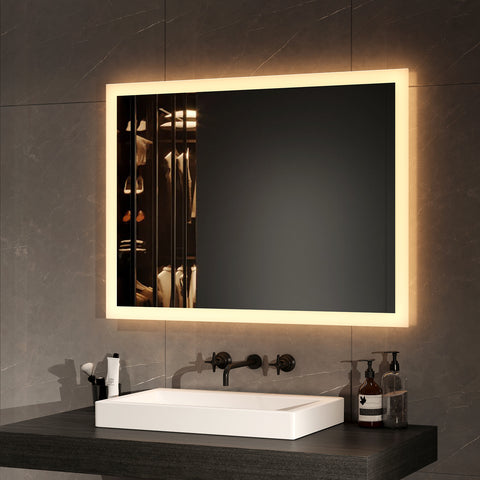 EMKE Wandspiegel Badezimmer mit Beleuchtung - 3000K Lichtfarbe - IP44 - 60 x 80 cm