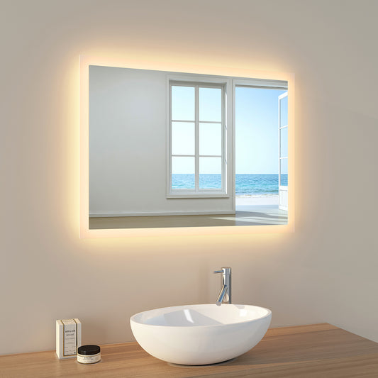EMKE Badezimmerspiegel mit Lichtern - 80 x 60 cm - beleuchteter Spiegel für Badezimmerwand
