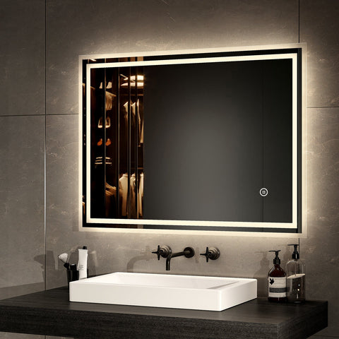 EMKE Badezimmer Spiegel mit LED Beleuchtung - Touchschalter - Dimmung - 3 Lichtfarben - Beschlagfrei - 60 x 80 cm