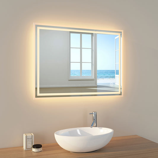 EMKE Badspiegel mit Beleuchtung mit Berührungssensor - Dimmung - Farbwechsel Beschlagfrei - 80 * 60 cm