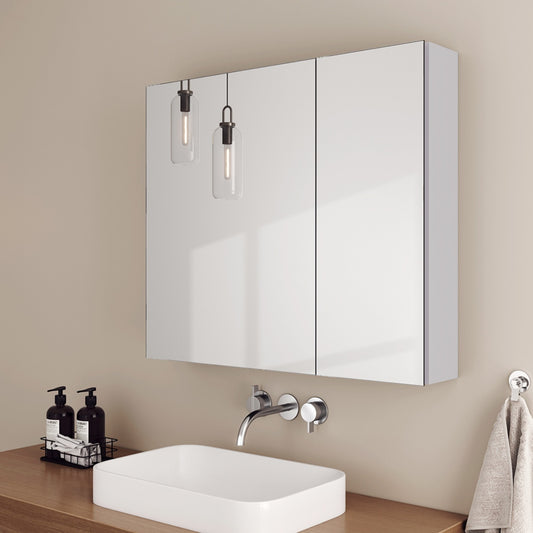 Bad-Spiegelschrank mit 2 Soft-Close-Flügeltüren & kupferfreiem Spiegel, 75–85 × 65 cm