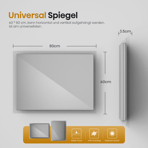 EMKE LED Badspiegel “LeeMi π Lite” 60x80cm 3000K Vertikal/Horizontal Montage