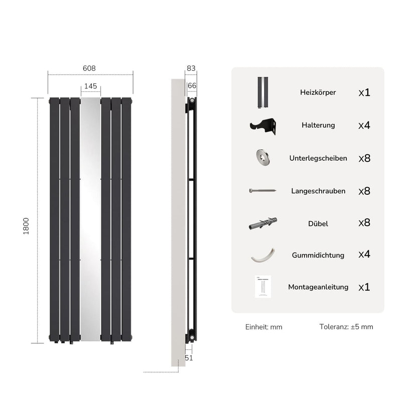 Heizkörper Mirror Flatrad MFR Vertikal - Anthrazit - Bild 17